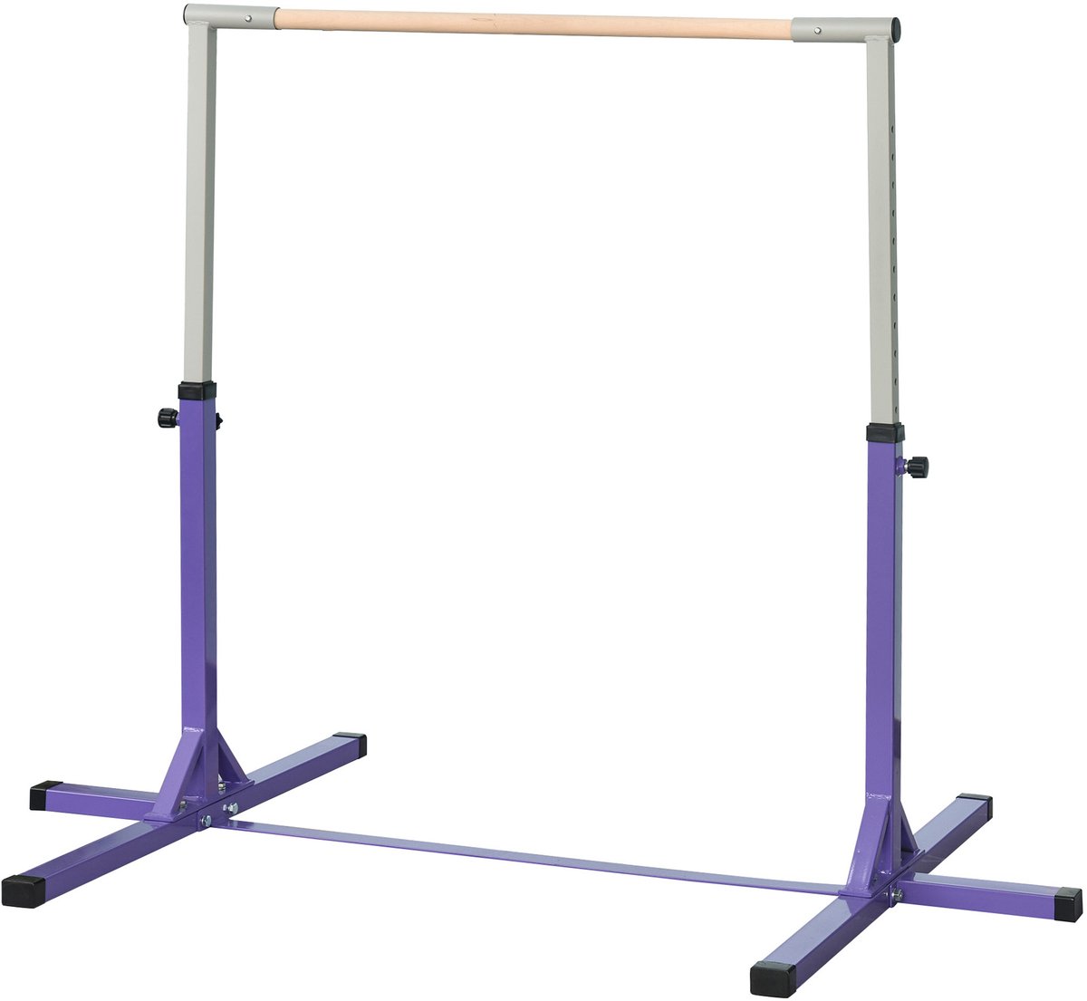 Gymnastiekstaaf voor kinderen, verstelbare horizontale staaf, Hoogteverstelbare 13 graden, 92-150 cm, staal en brookhout, antislip, eenvoudig te monteren voor thuis, gym, trainingsapparatuur,paars,Gris