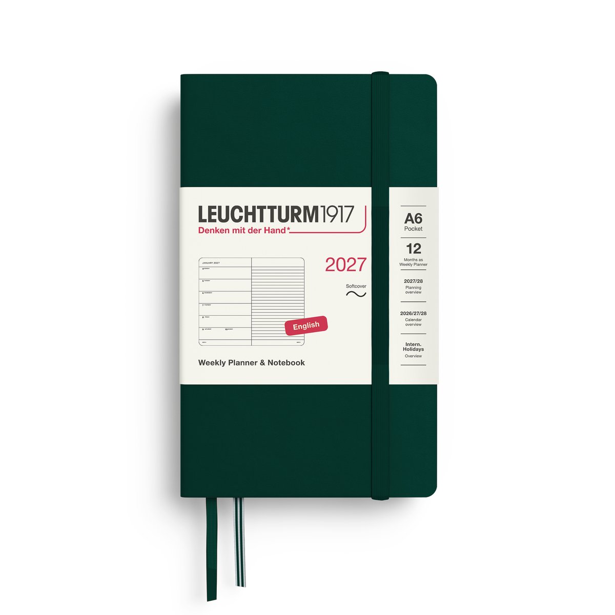Leuchtturm1917 - 2027 - Zak Agenda en Notitieboek - A6 Pocket 9x15cm - forest green - softcover
