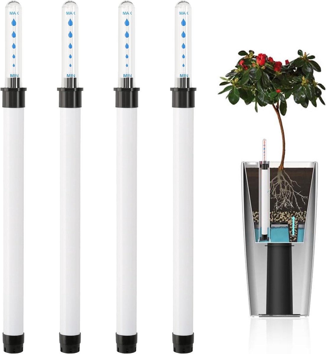 SnelShoppen - Waterpeil Indicator voor Planten 4 Stuks - Gieter Indicator voor Binnenplanten - Kunststof Waterpeilmeter voor Bloempotten en Plantenbak