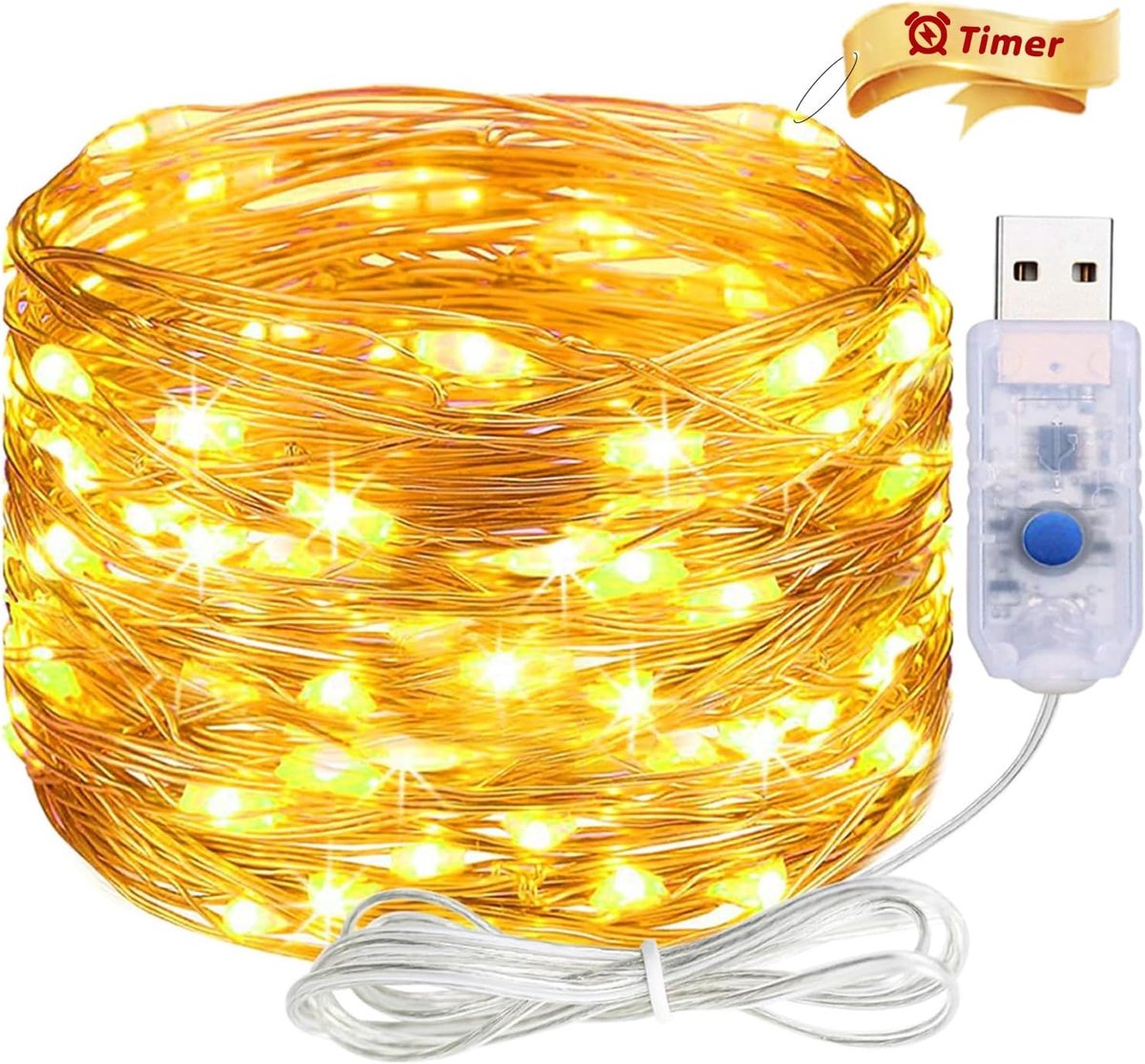 USB Sfeerverlichting 2 Meter - 20 LED Koperdraad - Warm Wit Licht - Ideaal voor Feestdecoratie - ShopVlot