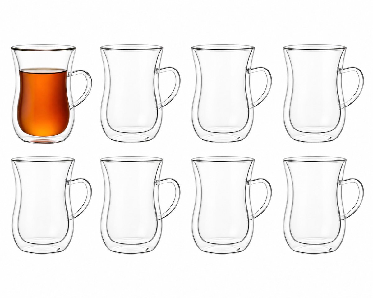 Bricard Dubbelwandige Turkse Theeglazen met Oor - 150ml - 8 Stuks - Dubbelwandige Glazen