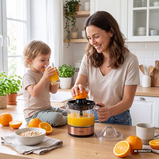 Bestron Citruspers Elektrisch - ACJ350CO - 40W - Incl. 2 perskegels, aromadeksel, sap reservoir - 0,7 Liter - Koper - 5 jaar garantie van Merkloos — afbeelding 3