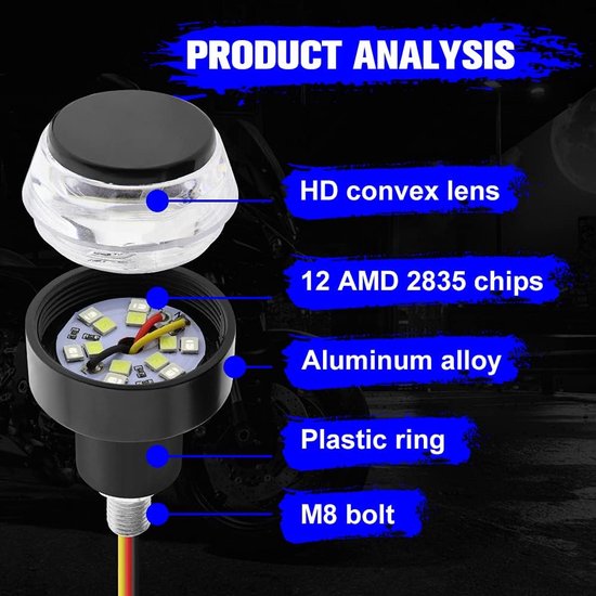 KZQ 2-delige LED richtingaanwijzers voor motor en fiets - Dubbele kleur stuurplug knipperlichten - Wit en blauw — afbeelding 5