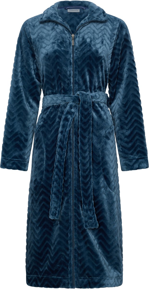 Pastunette - Badjas - Nordic Bloom - Fleece - Donkerblauw - Rits - Maat S