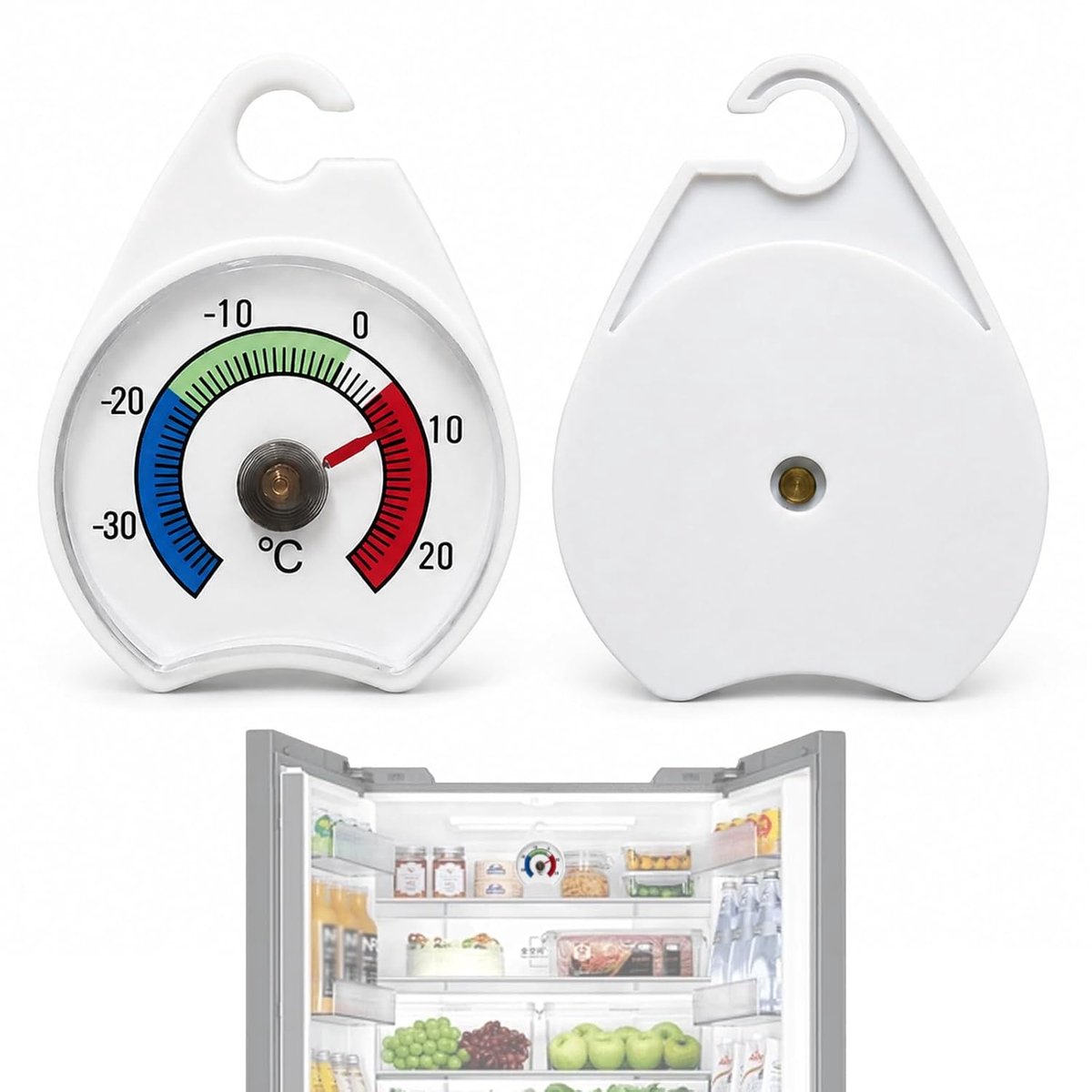 koelkastthermometer 2 stuks - analoge thermometer met haak - temperatuur tot -50 °C - ideaal voor koelkast en vriezer - ShopVlot