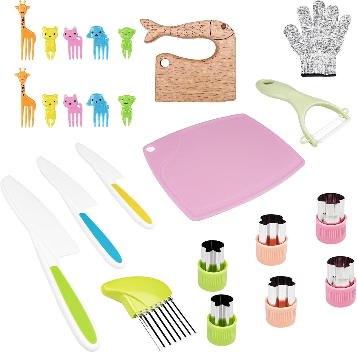 Kindermessen set - Veiligheidsmessen voor kinderen - Kookset voor jonge chefs - Ideaal voor fruit snijden - SnelShoppen