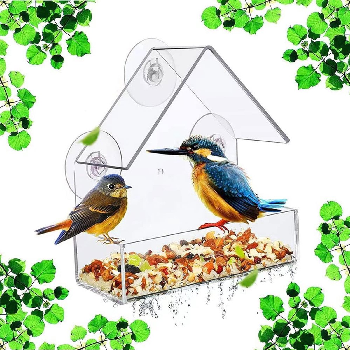 SnelShoppen - Buiten Vogelvoederhuis met Sterke Zuignappen voor Wilde Vogels zoals Kardinaal en Blauwborst, Transparant Acryl, Ideaal voor Tuin en Raa