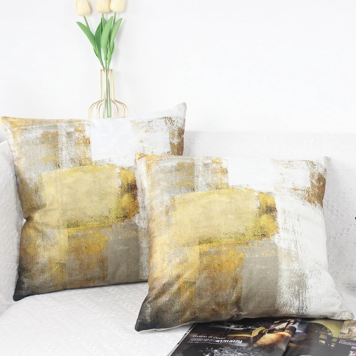 Cushion Covers 40x40 - Gele Velvet Set van 2 - Aesthetic Design - Perfect voor een knusse uitstraling - ShopVlot