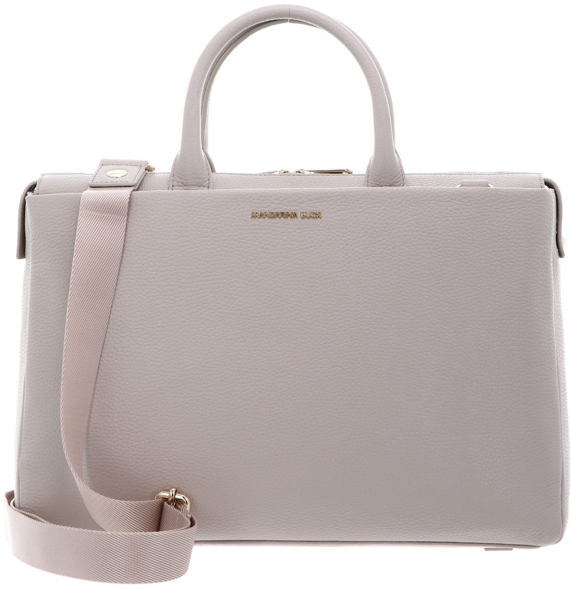 MANDARINA DUCK Leren handtas shopper met laptopvak Mellow Urban Handbag Cocoon Lichtgrijs