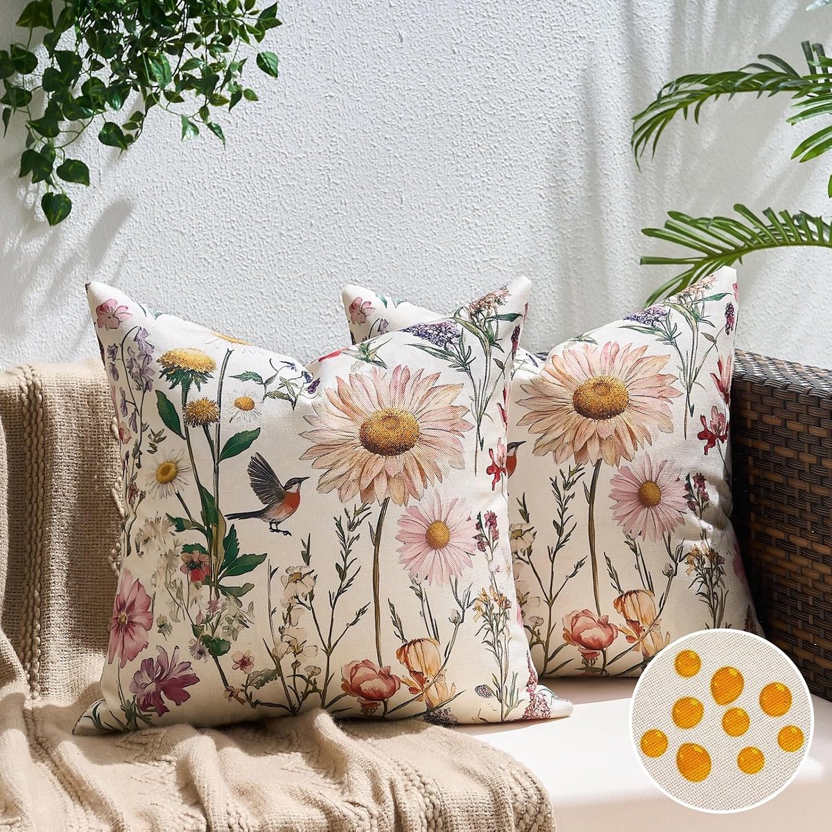 Kussenslopen 45 x 45 cm - waterdicht polyester - madeliefjes design - perfect voor buitengebruik - ShopVlot