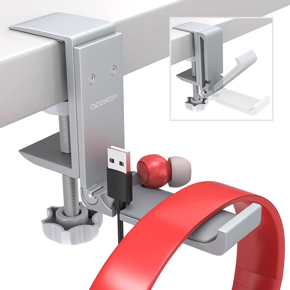 Hoofdtelefoonhouder opvouwbaar - aluminium - universele kabelorganizer - geschikt voor gaming-headsets - SnelShoppen