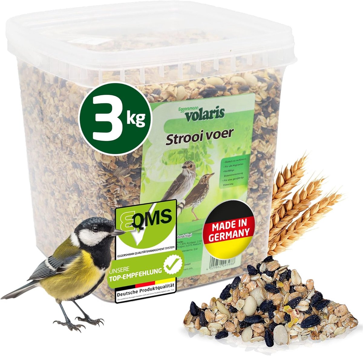 SnelShoppen - Volaris Granen 3 kg | Hoog in Vet en Energie | Voeder voor Alle Vogelsoorten | Zaden voor Wilde Vogels | Jaarlijkse Voeding | Zonnebloem