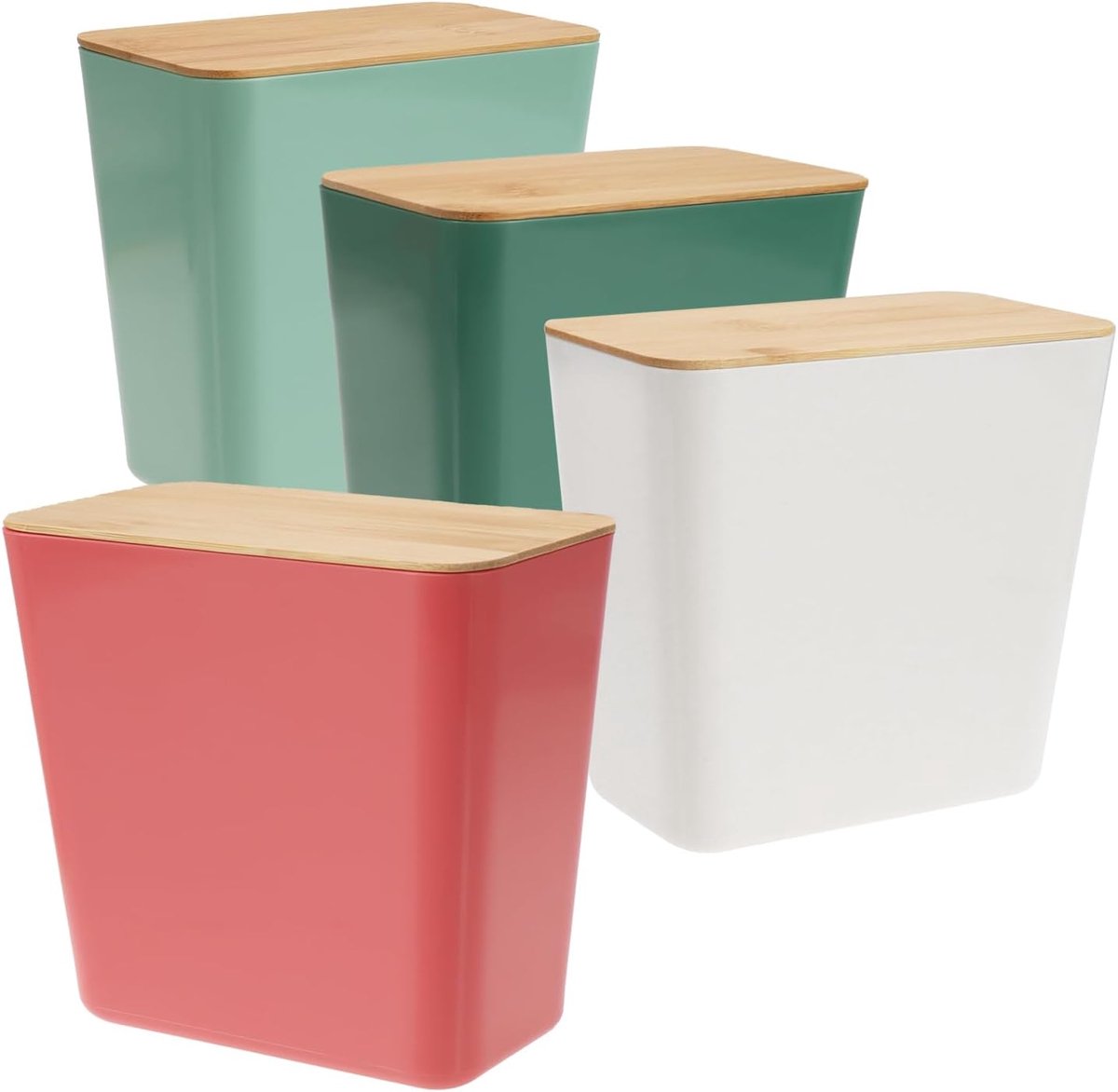 SnelShoppen - 4x Opbergdozen met Bamboe Deksel - Herbruikbare Plastic Opbergdozen voor Voedsel, Cosmetica en Kleine Voorwerpen - Ideaal voor Pasta, Ko