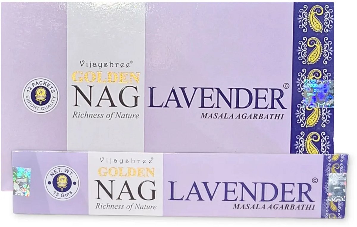 Phoenix Import Mani Bhadra Golden Nag Lavender wierook 15 grams - doos van 12 st. Lavendel