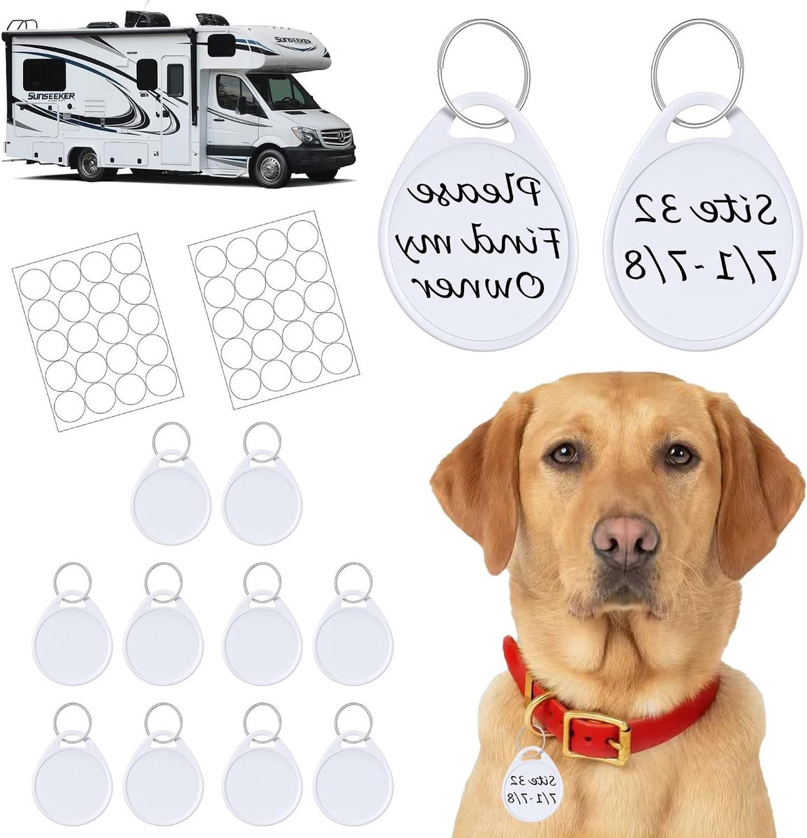 Hondenpenningen Camping - Hond Tags Kamperen - Veilig Honden - Waterbestendig - 10 stuks - Wit