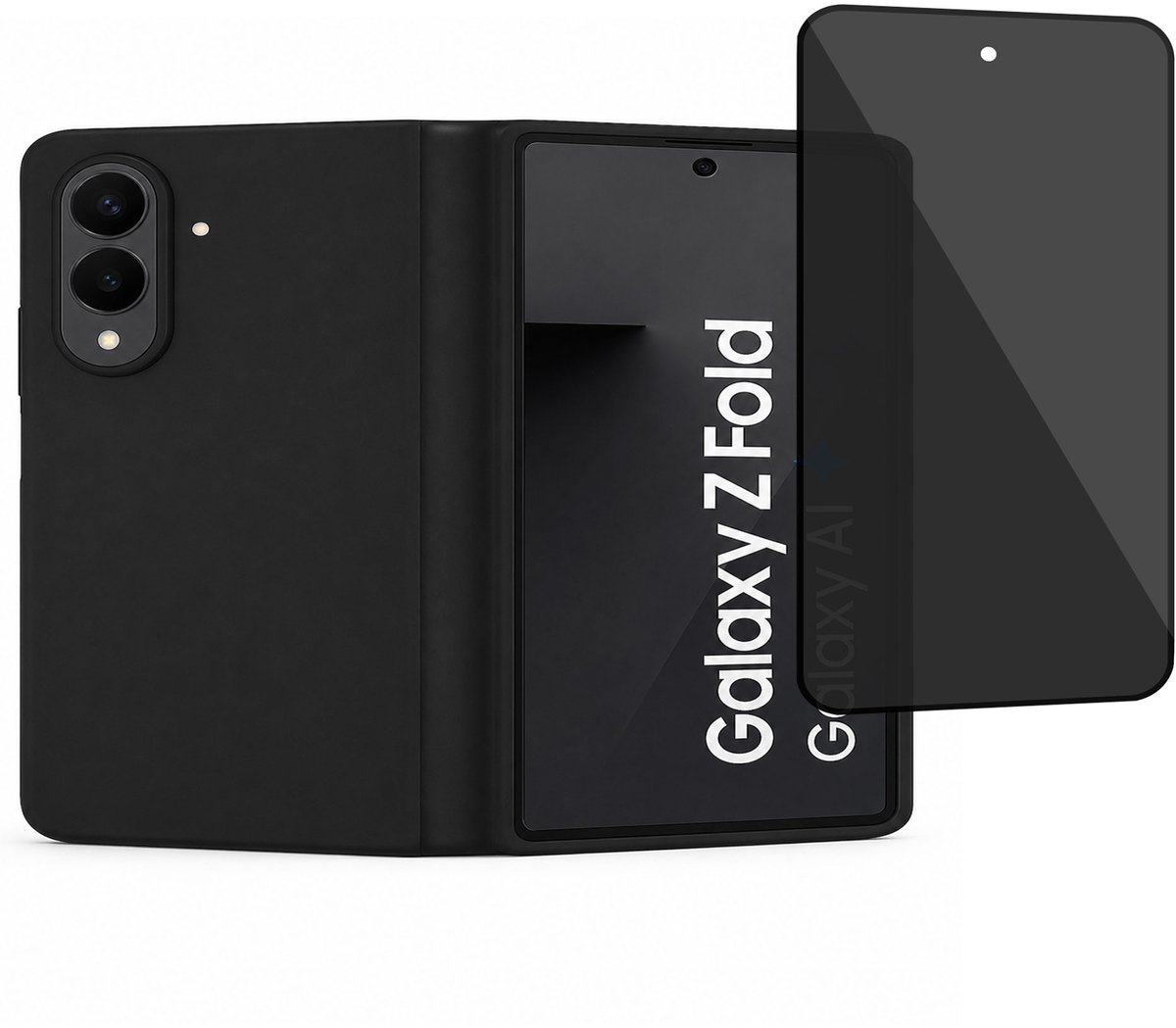ChiGuard Hoesje & Privacy Screenprotector geschikt voor Samsung Galaxy Z Fold 8 - Privé Gehard Glas Cover - Case - Zwart