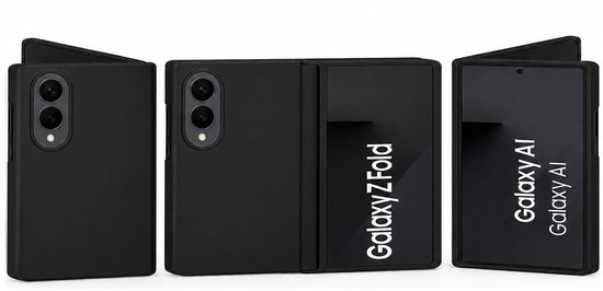 Coque noire pour Samsung Galaxy Z Fold, ouverte et fermée, avec logo au dos.