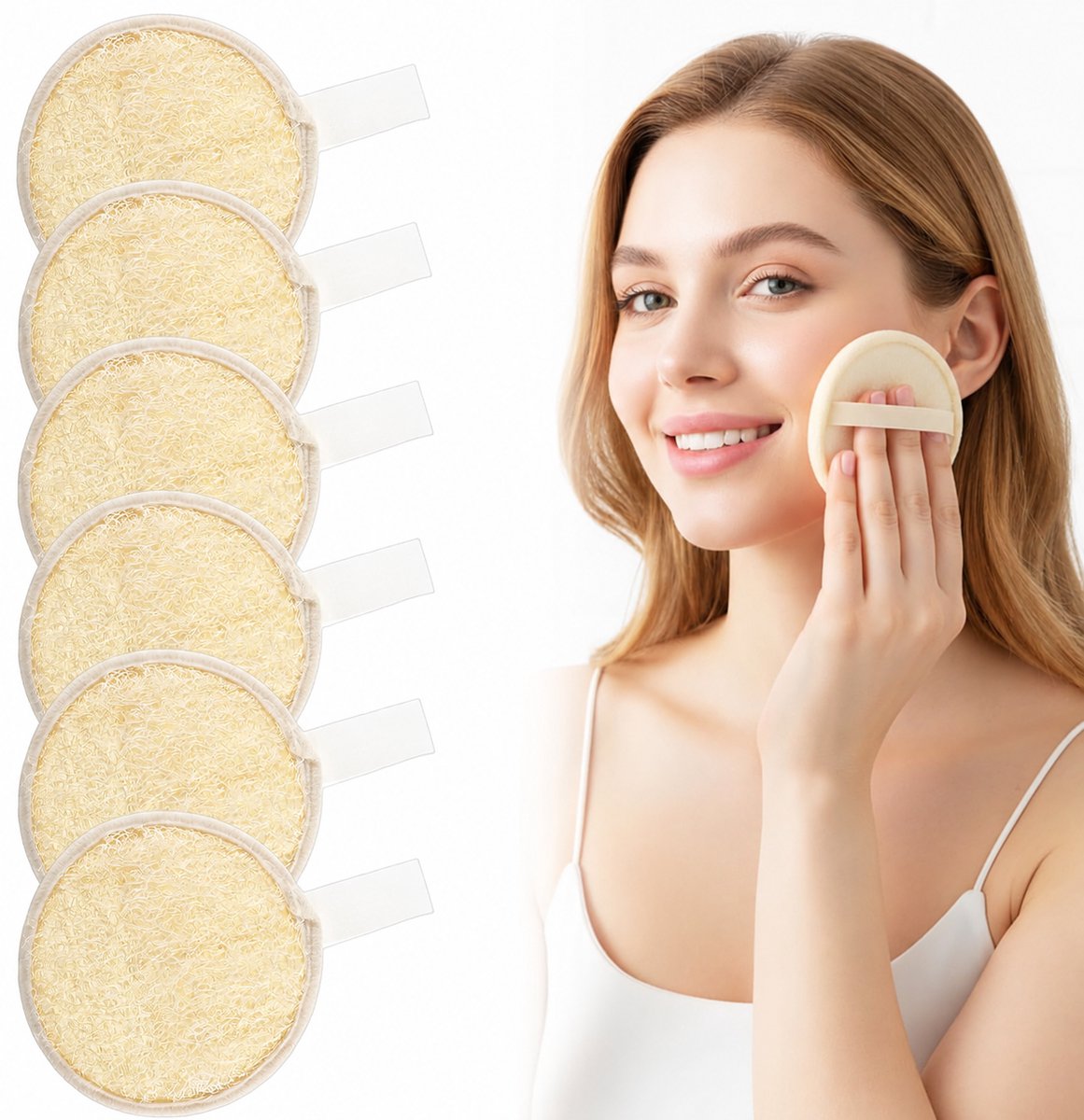 Loofah Gezichtsreiniger - Loofa - Gezichtsverzorging- Gezichtsscrub - Gezichtsreinigingspad - Natuurlijke Loofah Spons met Katoen, 4 Stuks Gezichtsborstel voor Reiniging en Scrubben
