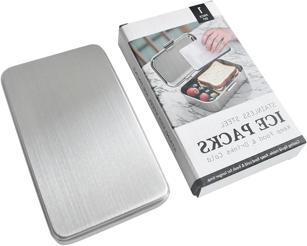 IJscontainers Roestvrij Staal - Koelpakketten Herbruikbaar - Eten Vers Houden - Duurzaam en Breukvast - 12.7 x 7.6 cm - Zilver