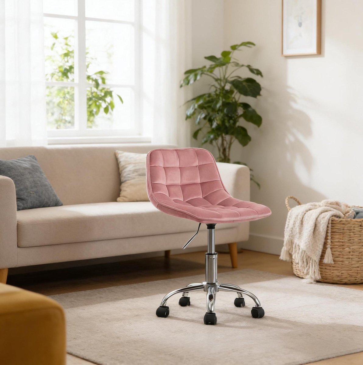 COVREO Bureaustoel 43 x 87,5 x 35,5 cm pink, velvet draaibaar met wielen