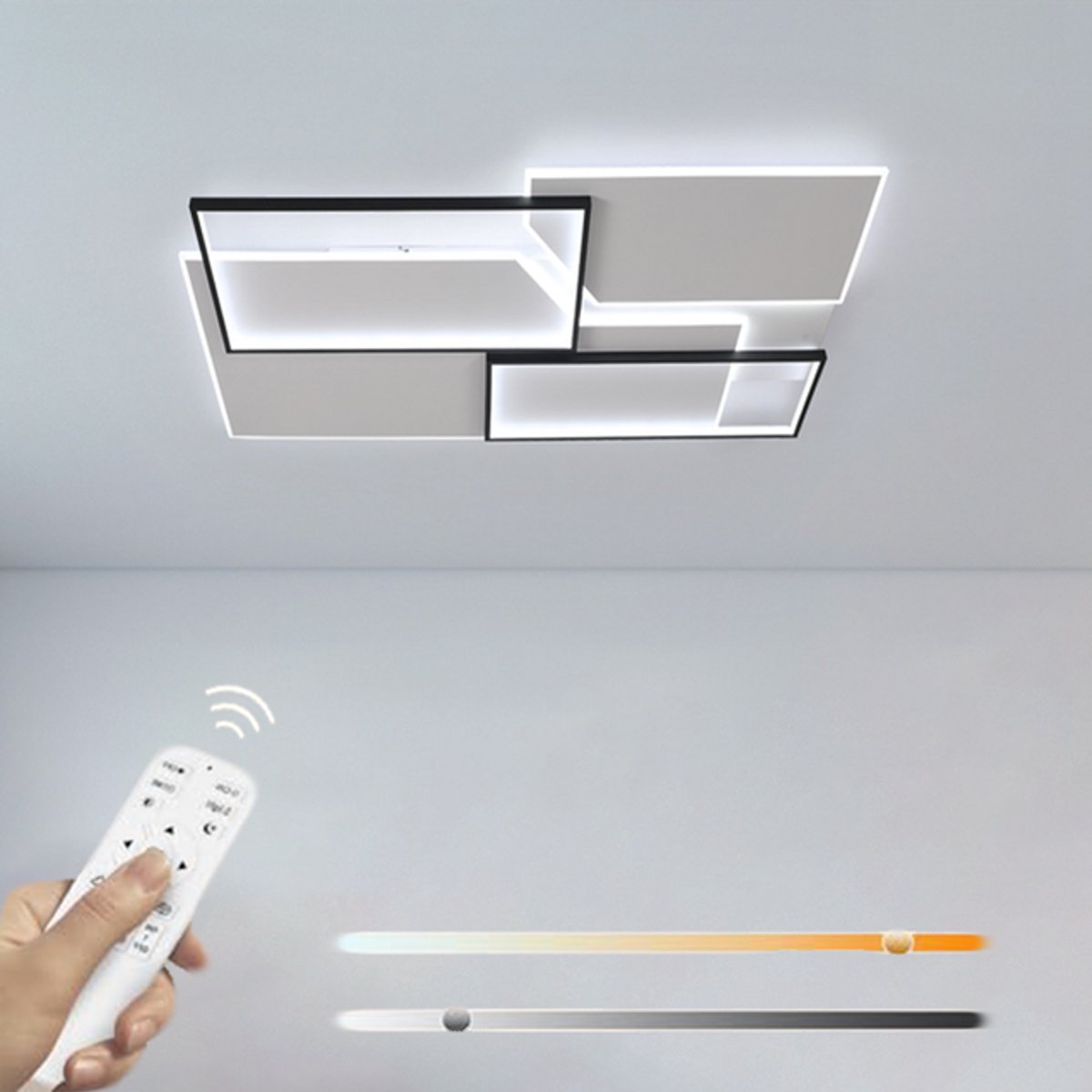 Riserva LED Plafondlamp Rechthoekig Zwart-Wit Modern Minimalistisch 80W 9000lm Traploos Dimbaar 3000-6500K Met Afstandsbediening Metalen Kap 220V voor Woonkamer, Slaapkamer, Eetkamer