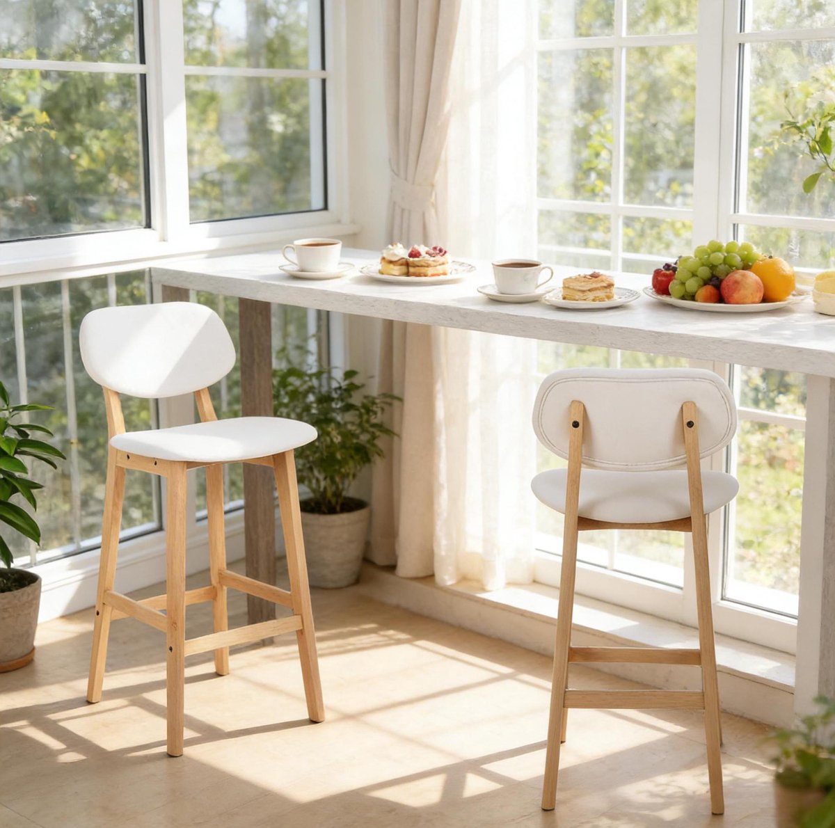 COVREO Barkruk set van 2 91,5 cm wit, kunstleer met hout en rugleuning