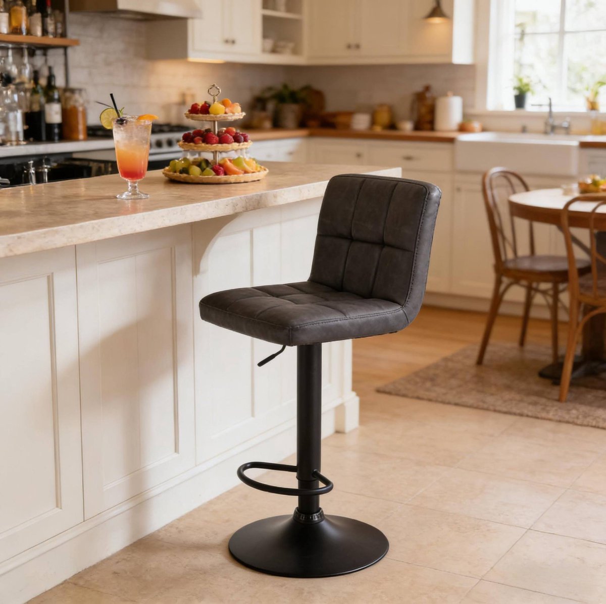 COVREO Barstoel 92-114 cm anthraciet, kunstleer, verstelbaar draaibaar Anthracite
