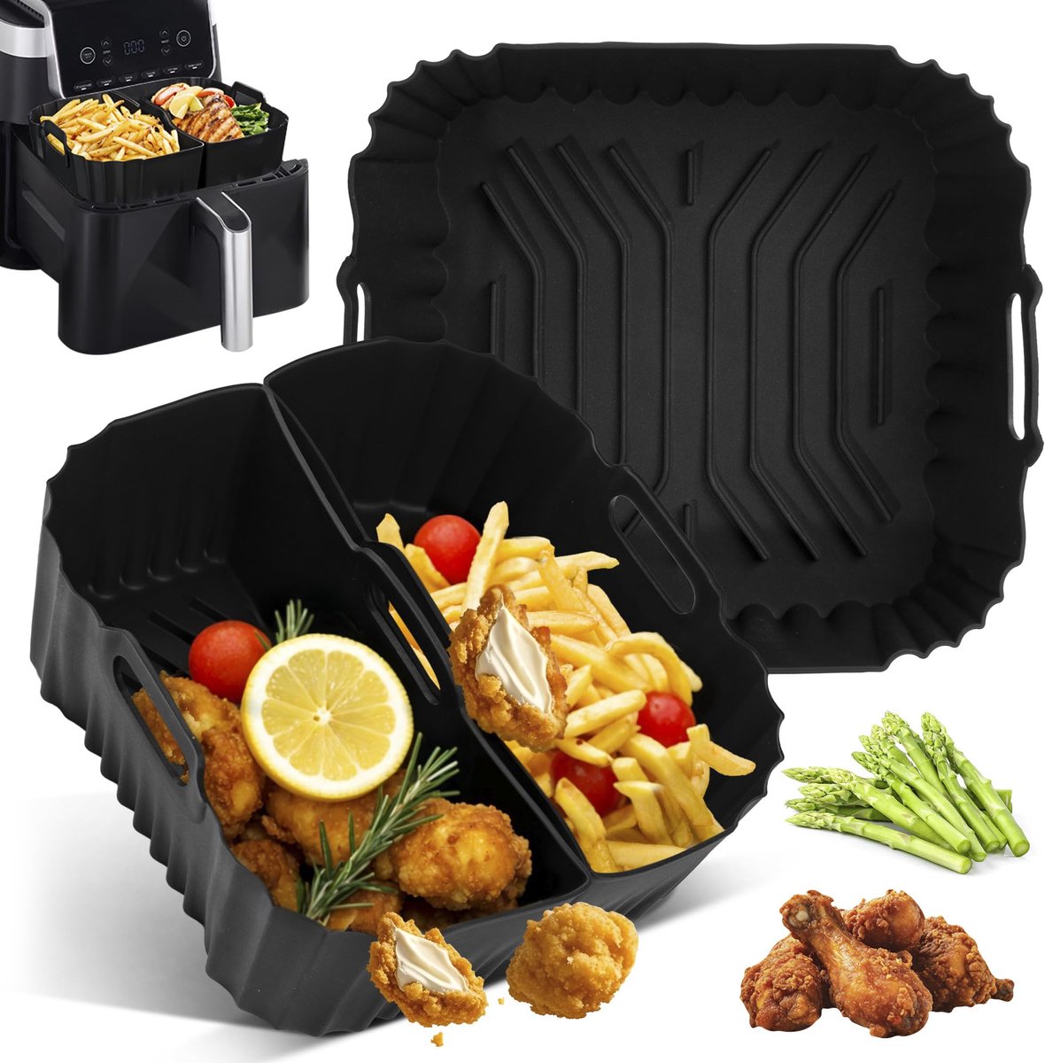 Siliconen Airfryer Bakvorm - Herbruikbare Airfryer Mand Accessoire - Geschikt voor Philips, Cosori en Ninja Airfryers 5,5L tot 6,2L - Hittebestendige Siliconen Bakvorm voor Frituren, Bakken en Koken - Anti-aanbak Airfryer Inzetmand
