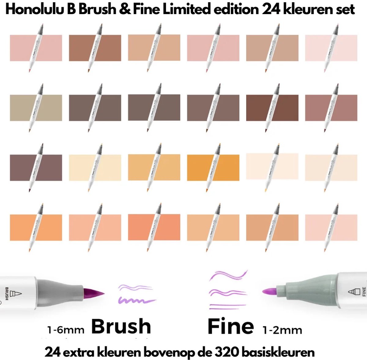Ohuhu - LIMITED EDITION - Honolulu B Brush & Fine - Alcohol Art Markers - 24 extra kleuren