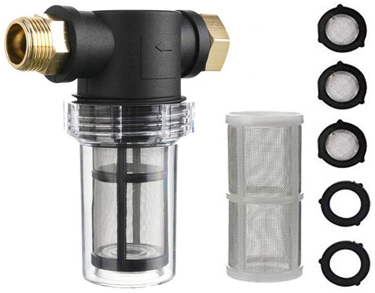 longziming -Waterfilter voor Tuinslang & Hogedrukreiniger – Inline Slangfilter 3/4" GHT – Inclusief 40 Mesh & 100 Mesh Filter en Afdichtringen