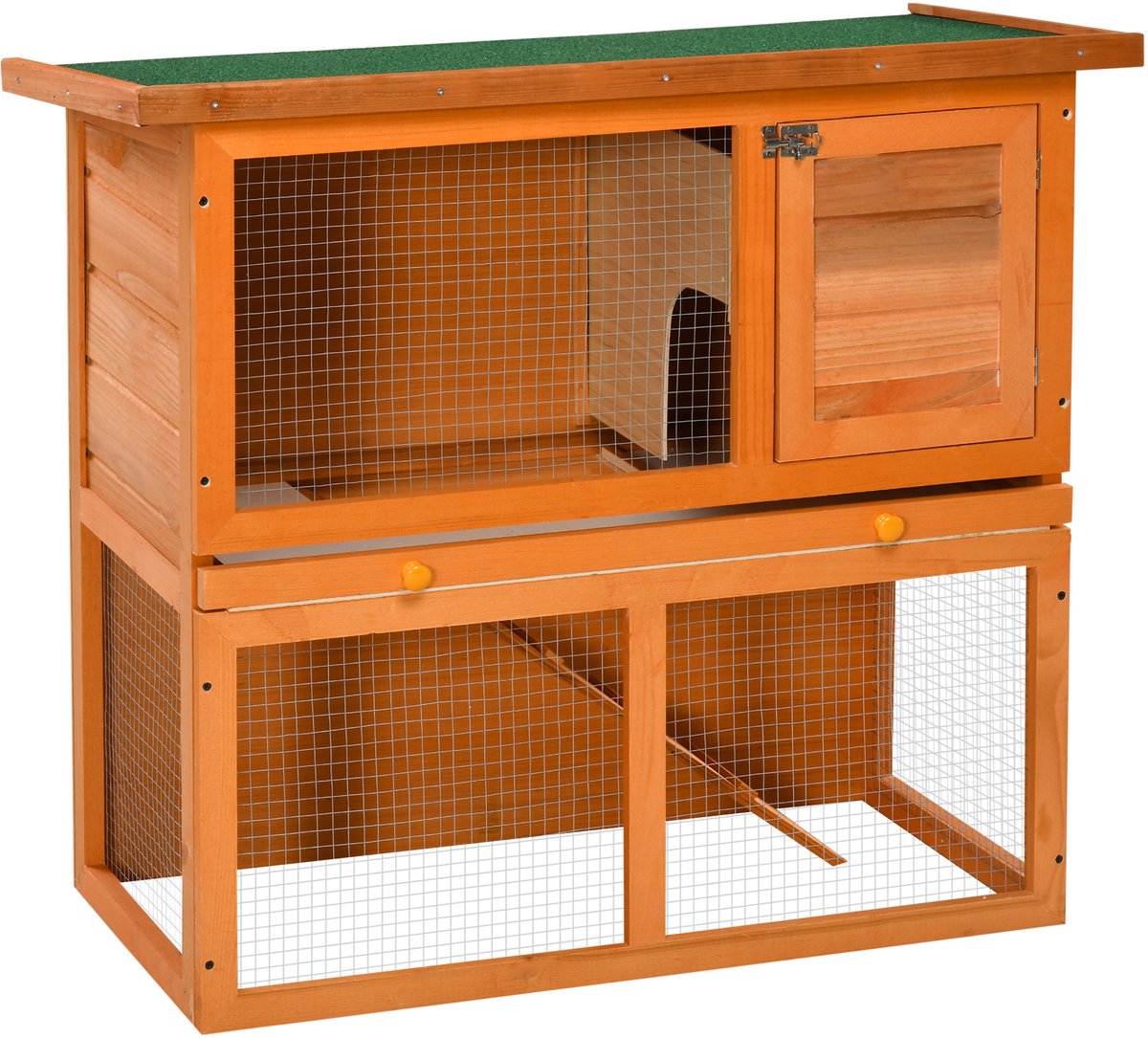 Dierenhok voor kleine dieren Konijnenvilla, 2 lagen, lade-opstelling, hellingbaan en open bovenkant, 90 L x 45 L x 80 H cm