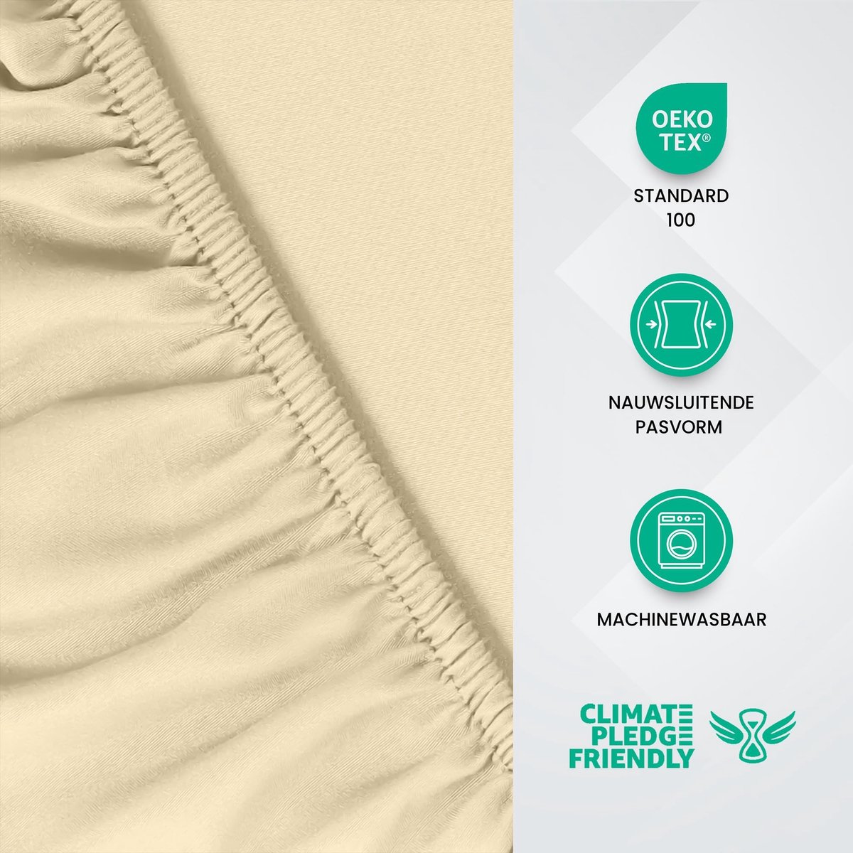 Omgoods - Utopia Fitted Sheet 180 x 200 x 35 cm, Microfiber, Beige, Oeko-Tex Gecertificeerd