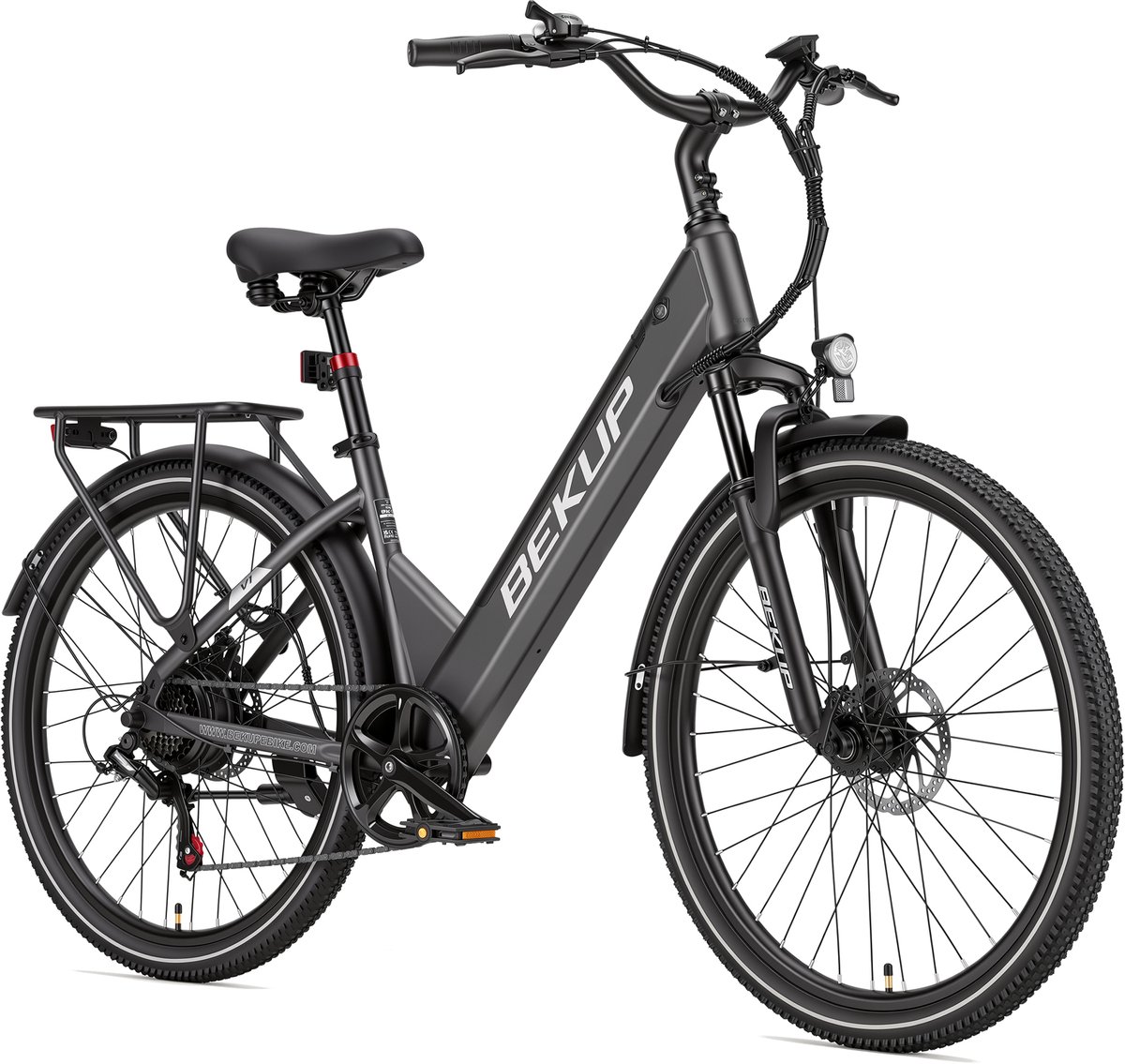 elektrische fiets 26 inch- Comfortabele stadsfiets - 36V 14,5Ah accu - 250W achterwielmotor - Actieradius tot 75 km - Shimano 7 versnellingen - Verende voorvork - Geveerde zadelpen - Titaangrijs