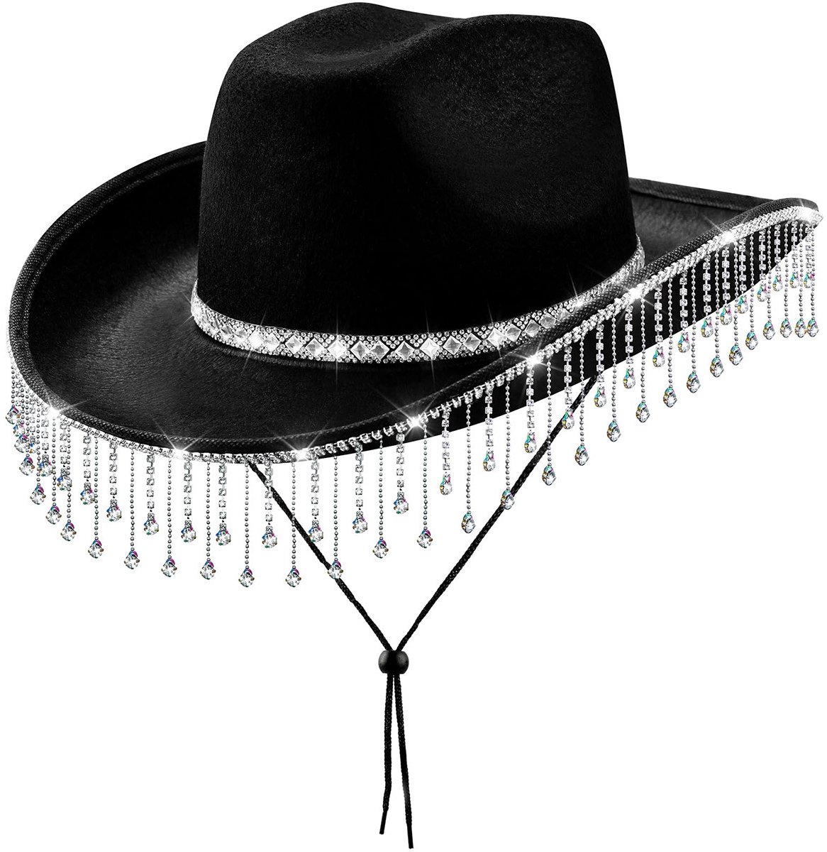 Hoed - Cowboyhoed - Rhinestone - voor Vrijgezellenfeest en Halloween - voor Bruid - Zwart