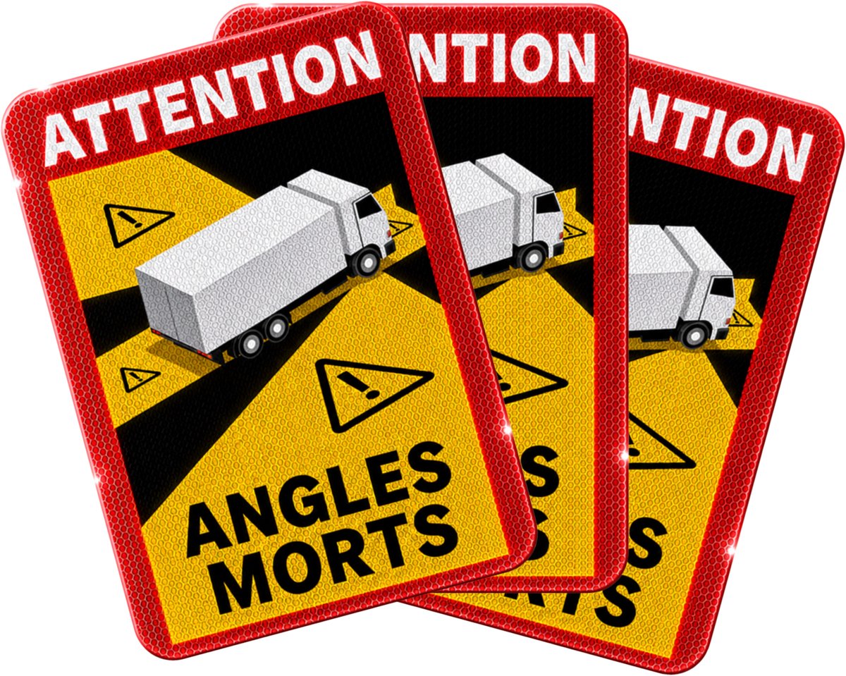 AutoXtreme Dode hoek Sticker Vrachtwagen – 17x25cm – Reflecterend – Permanent Zelfklevend – Conform Frans Art. R.313-32-1 – TÜV SÜD & E8 - Angles Morts Truck 3x