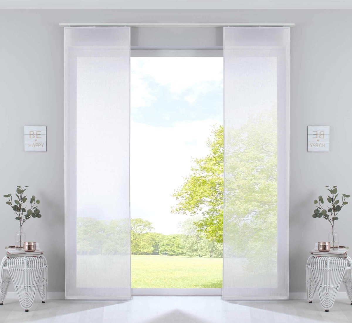 Omgoods - Gardinenbox Nice Set van 2 Vouwgordijnen - Katoen Voile, Wit, 245 x 60 cm