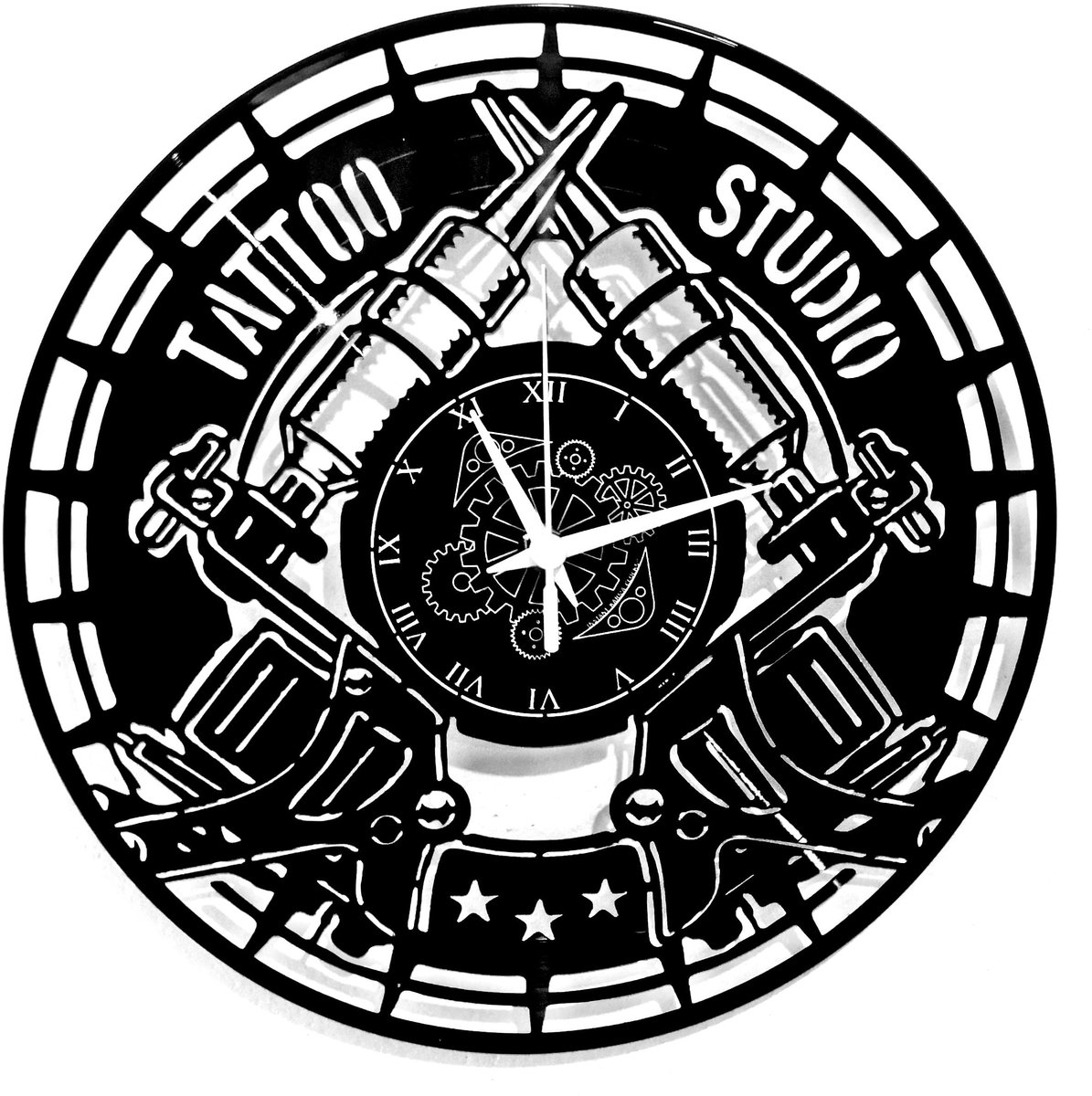 Omgoods - Vinyl Wandklok met Tattoo Art - Ø30 cm