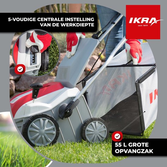 IKRA elektrische verticuteermachine en gazonbeluchter IEVL 1840, 1.800 W, werkt over een breedte van 40 cm, opvangzak van 55 liter — afbeelding 3