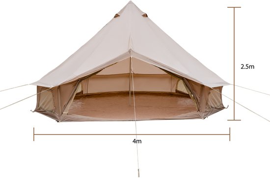 Kloktent Voor Familie Kamperen - 13.1 ft ruim - Met kachelpijp - 4-seizoenen - Voor 4-8 personen - Beige kleur — afbeelding 5
