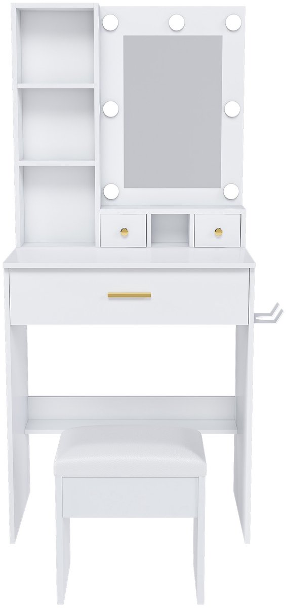 YYchan kaptafel - wit - 60 x 38 x 131,5 cm - met opbergruimte - met LED-verlichting - met stopcontact
