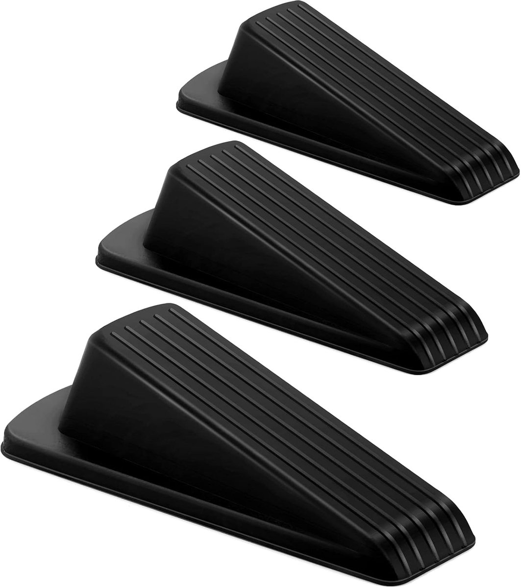Rubberen Deurstopper 3 Stuks - Stevige Wig voor Zware Deuren - Antislip Vloerbescherming - Zwart