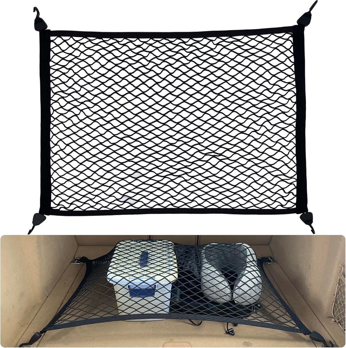 LISM - Bagagenet, geschikt voor auto's en campers, meet 80 x 60 cm, wordt geleverd met 4 stevige haken en kan worden uitgeschoven tot 160 x 120 cm.