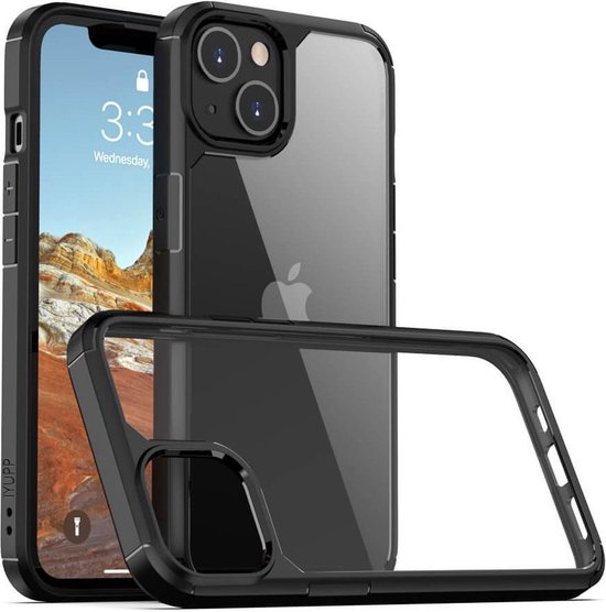 IYUPP Hoesje Geschikt voor iPhone 13 Hoesje - Shockproof Back Cover - Zwart Transparant