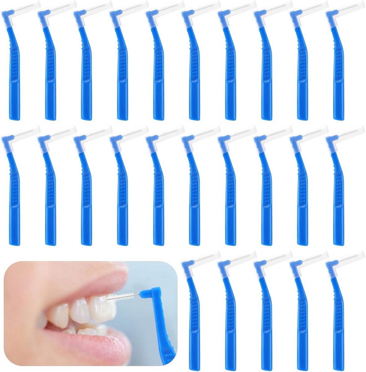 Interdentale Borstels 25 Stuks, 0.7 mm, L-Vormige Tandenborstels voor Tussenruimtes, Handzaam en Antislip voor Tandverzorging en Mondhygiëne