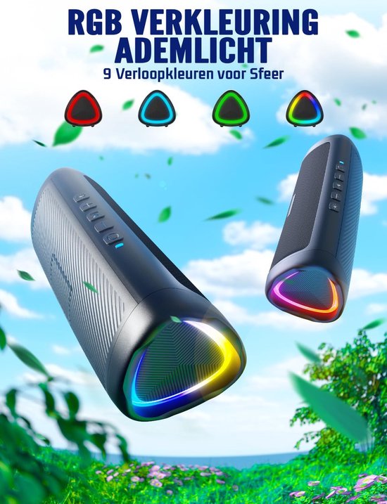 Bluetooth Speaker Draagbare Luidspreker 30W Muziekluidspreker 24 uur Batterijduur Waterdicht en Stofdicht met TWS Handsfree Meeslepend Stereogeluid RGB-Feestlicht met Koord Zwart Kerstcadeaus — afbeelding 2