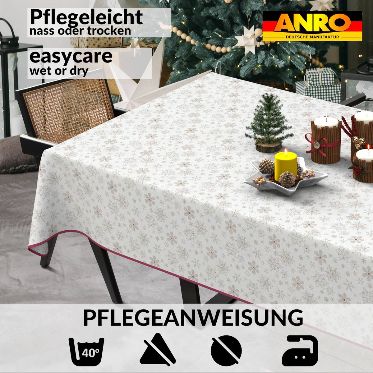 ANRO Tafelkleed Sneeuwvlokken Meerkleurig 160x140cm Met sierband Afwasbaar Waterafstotend