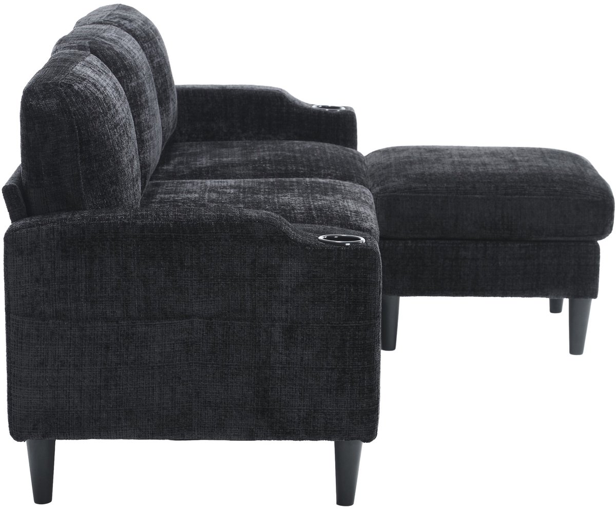 YYchan modulaire bank met hocker - zwart - 196,5 x 75 x 77 cm - met opbergruimte
