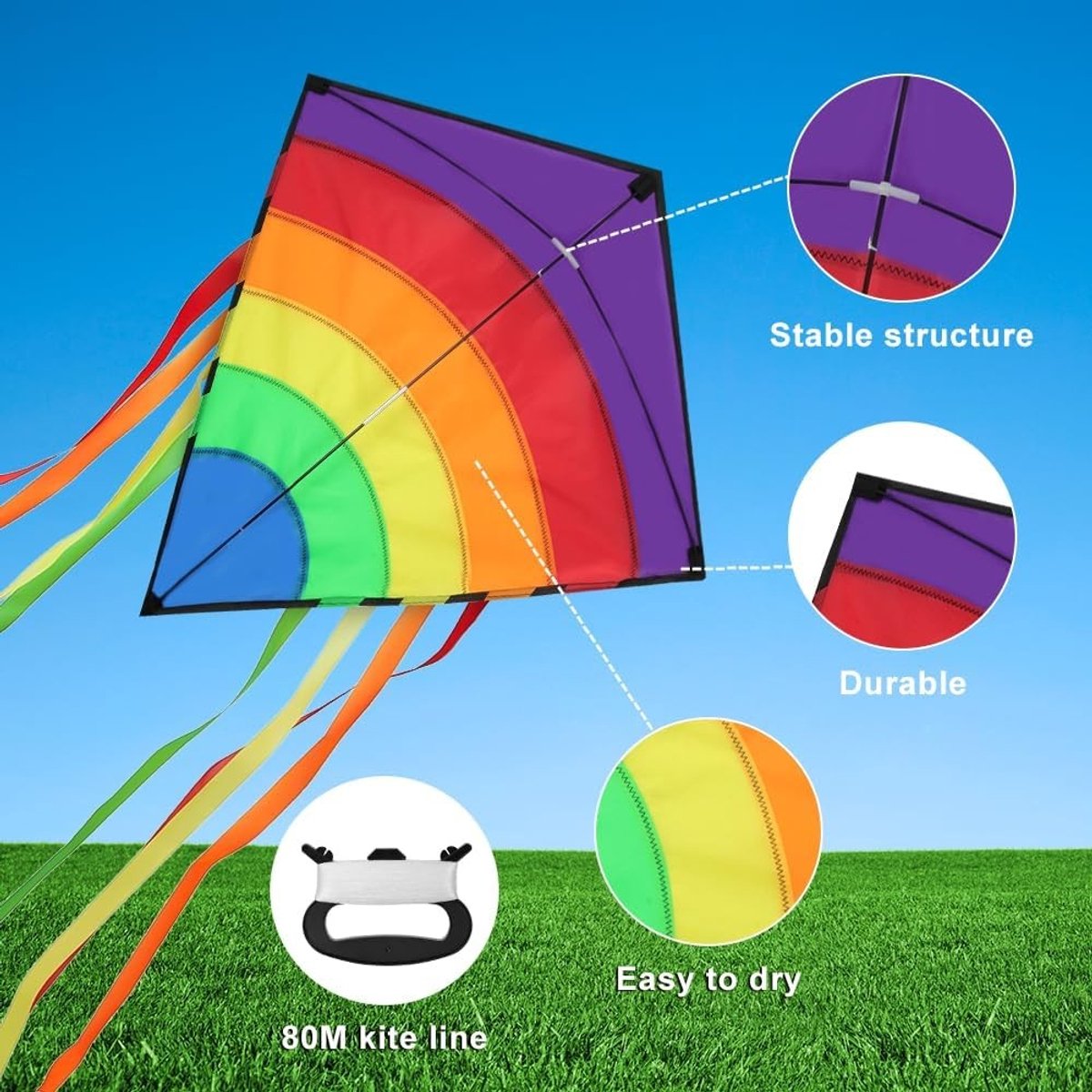 Kleurige Vliegers voor Kinderen en Volwassenen, Eenvoudig te Vliegen met Lange Staart, Perfect voor Beginners en Buitenactiviteiten