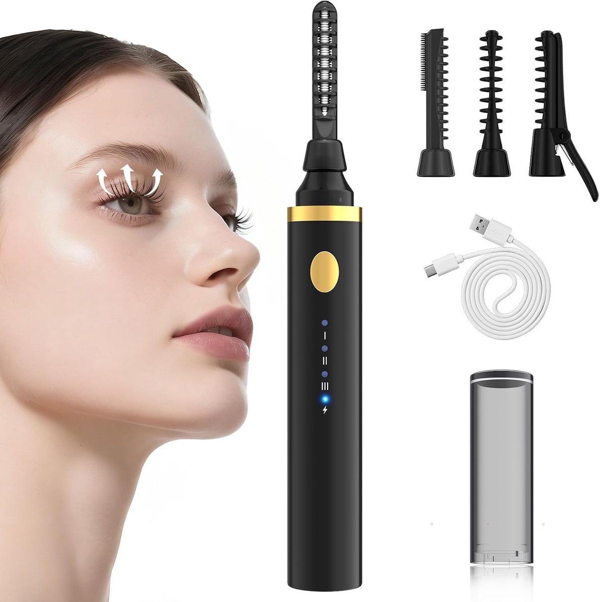 Thijox - Elektrische Wimperkruller 10 Seconden Snel Verwarmd met Bescherming tegen Verbranding, 3 Temperatuurniveaus, Geschikt voor Alle Wimpers, Zwar