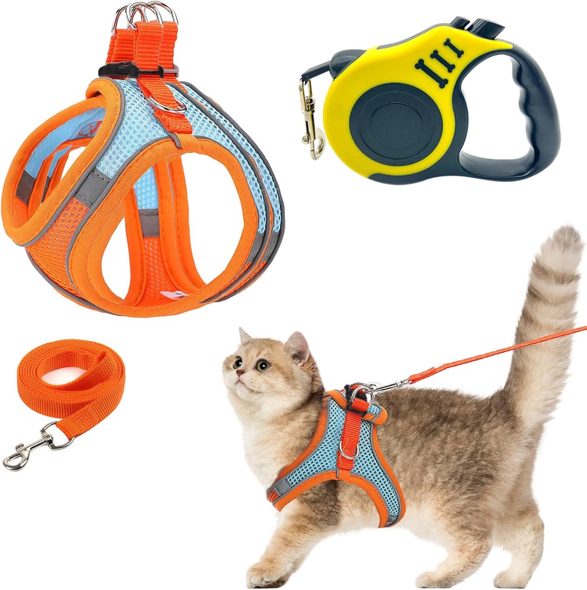 Cat Harness with Leash Anti-Escape Cat Harness Adjustable with 1.5 m Lead and Automatic Roll-Up Cat Harness (S) - ShopVlot